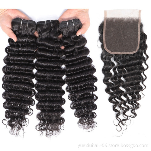 Double drawn deep wave bundles Human Hair Weave Cuticle aligned Mink Brazilian Human Hair Bundles with lace frontals extensions